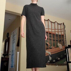 Vintage 90s Minimalist Charcoal Wool Blend Dress